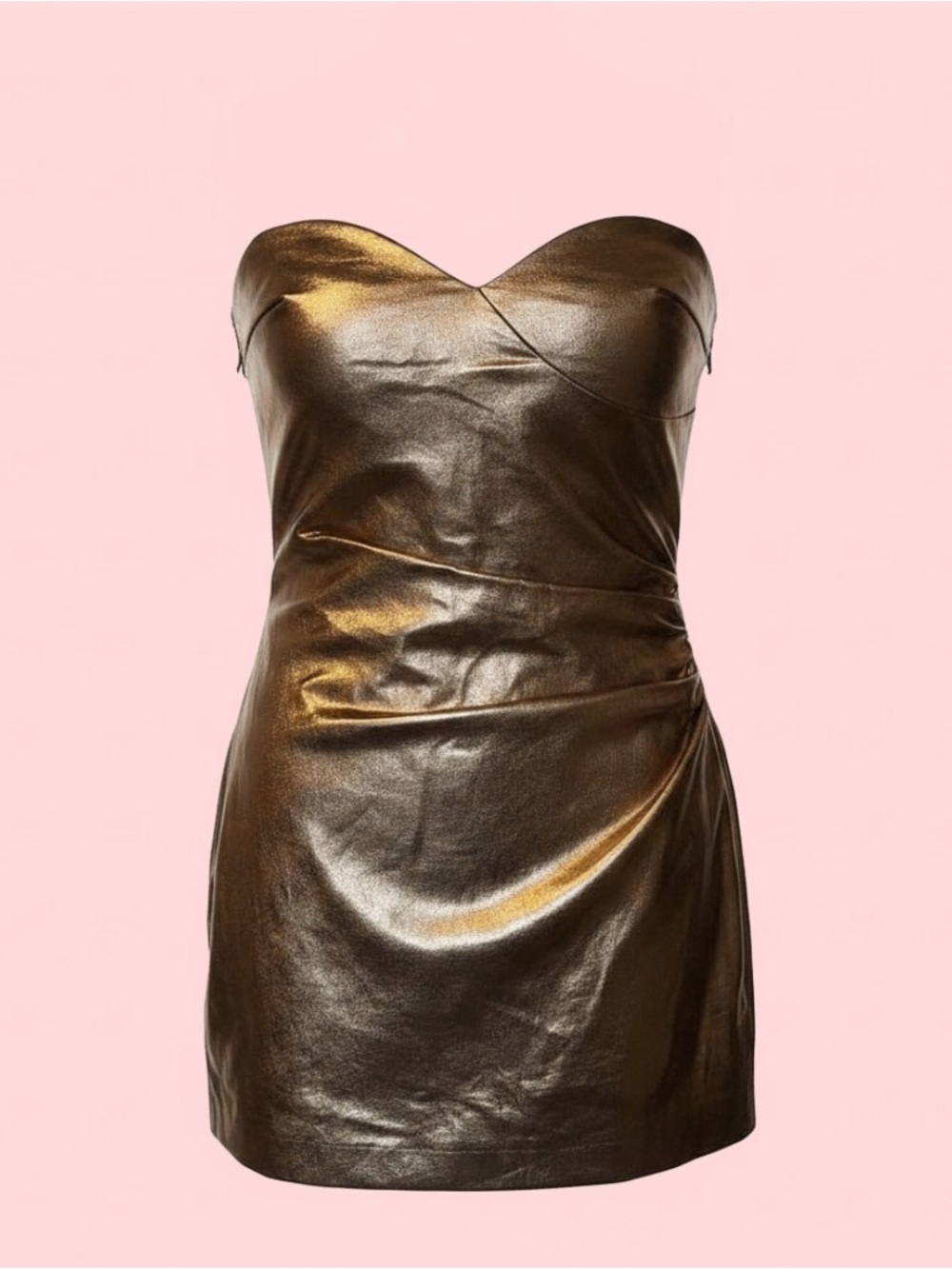 ZARA Copper Rose Gold Metallic Draped Dress w Shorts Size S Strapless Club Night